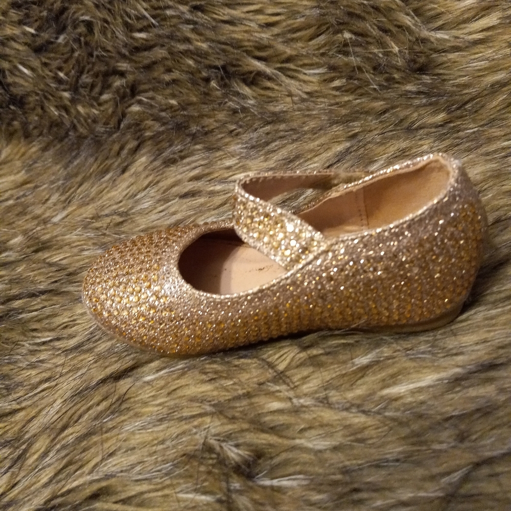 Little Star Toddlers Sparkly Gold Rhinestone Mary Jane Flats- 5